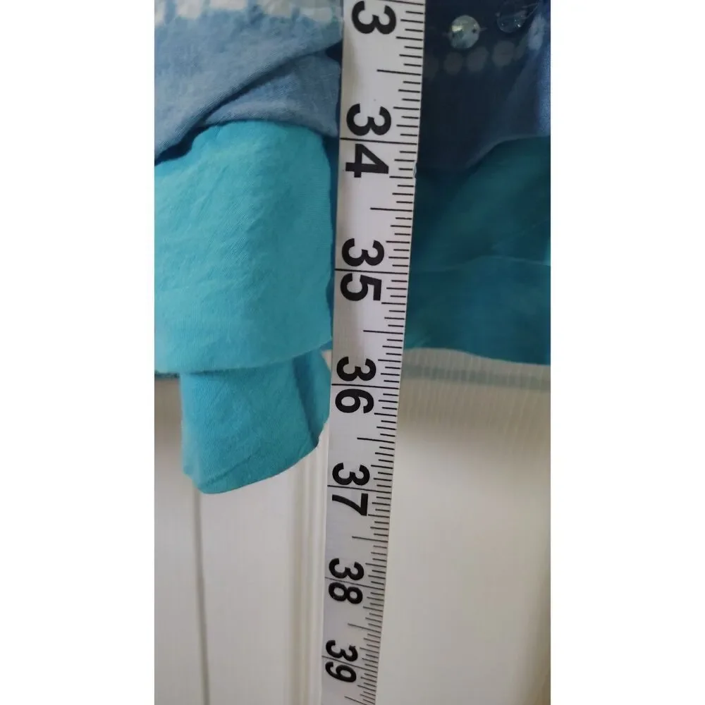 Chadwicks Bohemian Ombré Maxi Skirt Sequin & Mirror Embroidery Blue Turquoise 12